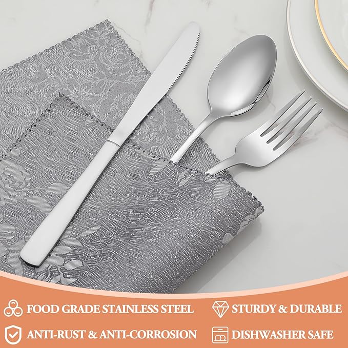 40 Pcs Silverware Set, Stainless Steel Flatware Set for 8, Food-Grade Cutlery Set, Mirror Polished Tableware Eating Utensils Set for Home Kitchen, Include Knife Fork Spoon Set, Dishwasher Safe
