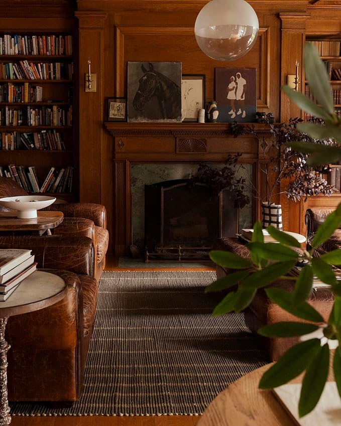 Loloi Leanne Ford Weatherstaff Collection WTS-01 Espresso/Natural 3'-6" x 5'-6" Accent Rug Jute, Striped, Neutral, Entryway, Mudroom, Bathroom, and Kitchen