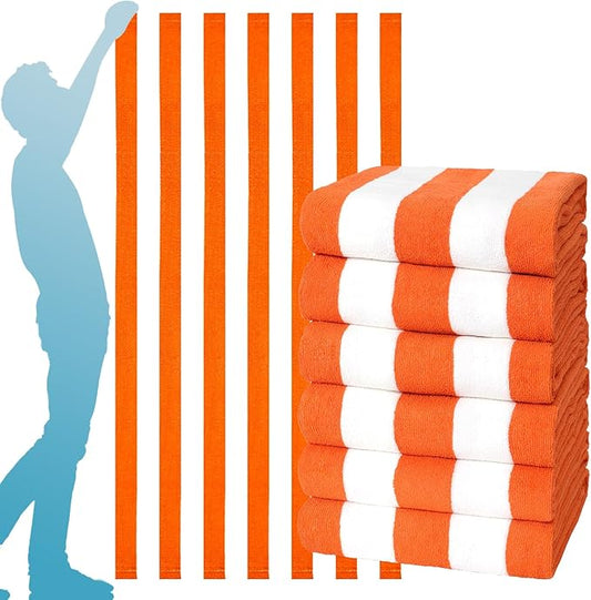 6 Packs Oversized Stripe Beach Towel Thin Terry Set Extra Large XL Big Clearance Pool Travel Accessories Essentials Blankets Soft Super Absorbent Swim Bath Towels Bulk Men Women Adults Gift Orange