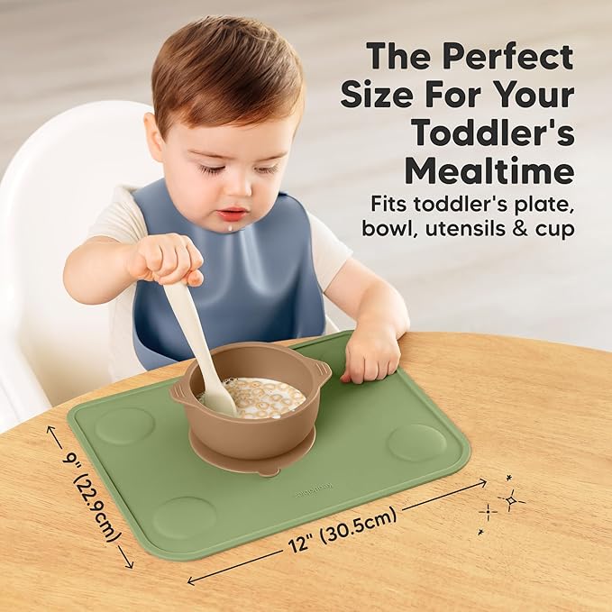 KeaBabies 2-Pack Silicone Placemats for Toddlers - 12x9 Non Slip Suction Baby Silicone Placemat for Kids Eating, Easy to Clean, Busy Travel Baby Mat for Dining Table, Food Grade/BPA-Free (Desert)