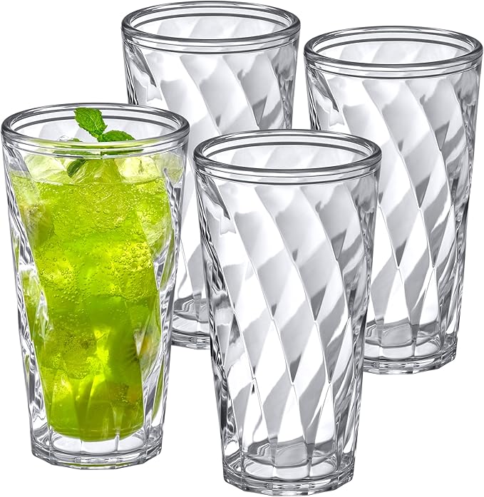 Amazing Abby - Alps - 22-Ounce Insulated Plastic Tumblers (Set of 4), Double-Wall Plastic Drinking Glasses, All-Clear High-Balls, Reusable Cups, BPA-Free, Shatter-Proof, Dishwasher-Safe