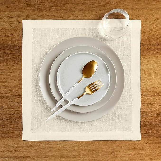 Solino Home Ivory Placemats Set of 4-100% Pure Linen Placemats 14 x 14 Inch for New Year - Fete