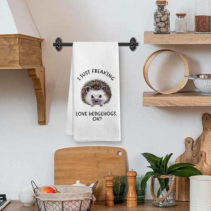 Funny Hedgehog Kitchen Towels Gifts, Woodsy Hedgehog Bathroom Decor for Home, Cute I Just Freaking Love Hedgehogs Accessories Dish Hand Tea Towels for Bathroom Kitchen, 16x24Inch