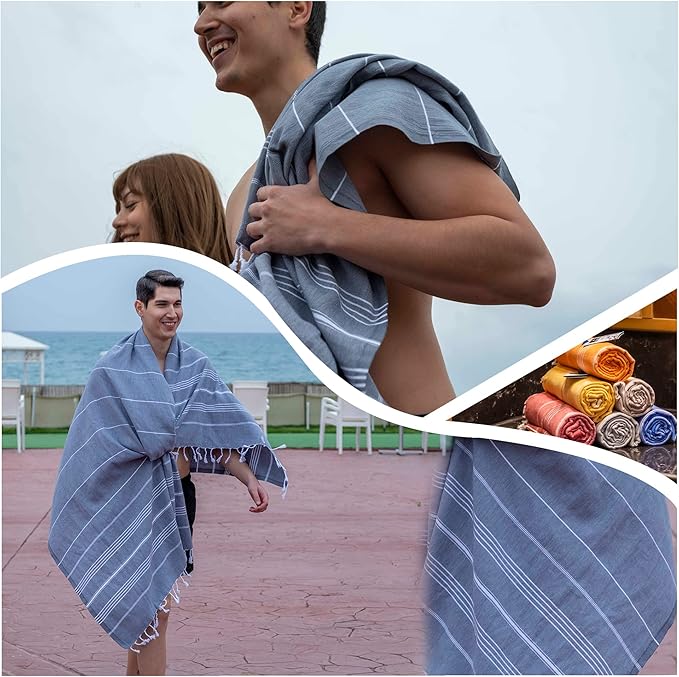 Turkish Beach Towel, Prewashed, 100% Cotton, Soft, Absorbent, Quick Dry, Sand Free Large Oversize Beach Towels for Bathroom Camping Yoga Gym Pool Travel Size 39x71 Inches (Light Gray)