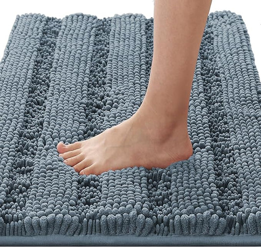 H.VERSAILTEX Bath Rug Non Slip Chenille Striped 17" x 24" Absorbent Soft Shaggy Washable Dry Fast Bath Mat - Stone Blue