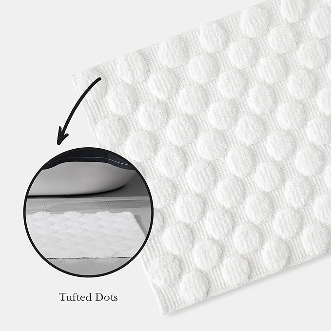 Kate Spade New York Dotted Woven Bath Rug, 17 in x 24 in, Absorbent Bath Mat, Slip Resistant, Made from 100% Cotton, Machine Washable, Marshmallow White