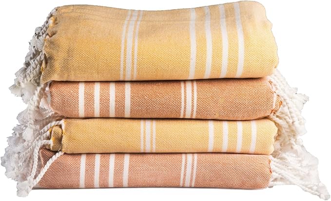 Salt Earth 100% Cotton Sateen Weave Beach Towel, Set of 4-36" X72" Large Bath Towels, Quick Dry Towel, Bathroom, Beach Essentials, Gym, Quick Dry for Shower, Lightweight Large Towels (Orange Yellow)