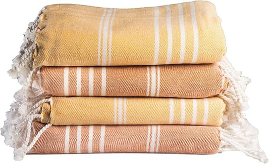 Salt Earth 100% Cotton Sateen Weave Beach Towel, Set of 4-36" X72" Large Bath Towels, Quick Dry Towel, Bathroom, Beach Essentials, Gym, Quick Dry for Shower, Lightweight Large Towels (Orange Yellow)