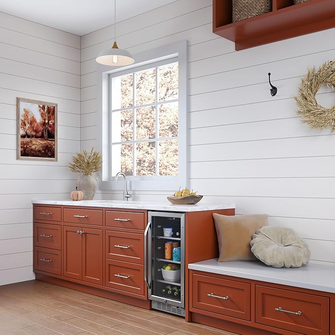 EdgeStar CBR902SG 15 Inch Wide 80 Can Built-In Beverage Cooler with Blue LED Lighting