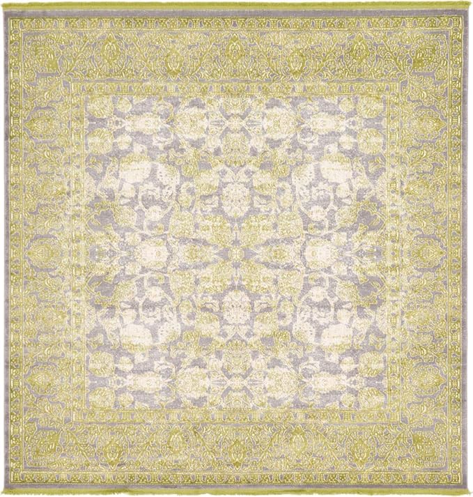 Unique Loom Traditional Classic Intricate Design Distressed Vintage Detail, Area Rug, 8' 0" x 8' 0", Light Green/Gray