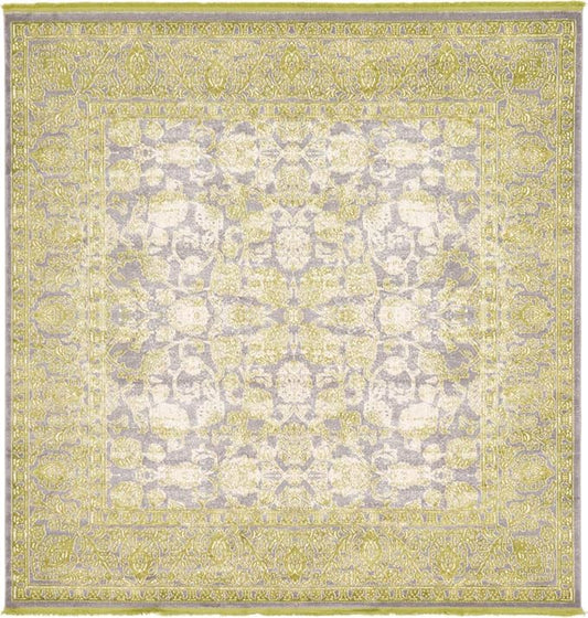 Unique Loom Traditional Classic Intricate Design Distressed Vintage Detail, Area Rug, 8' 0" x 8' 0", Light Green/Gray