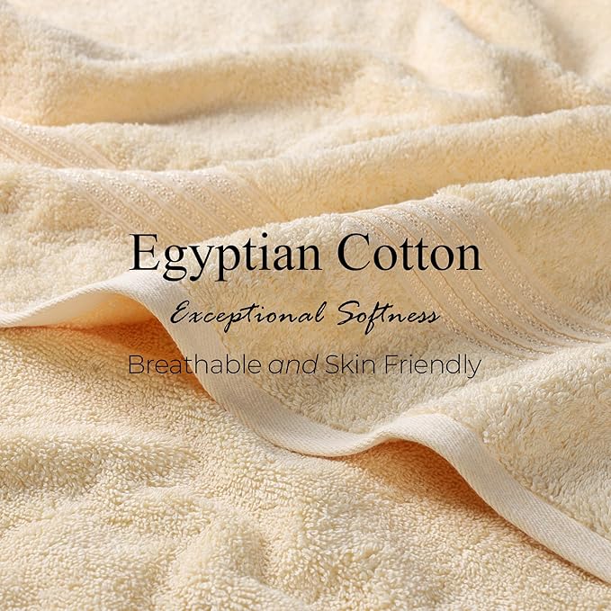Superior Egyptian Cotton Bath Towel Set, Home Bathroom Towels, Master, Guest Bath, Decor Essentials, Quick Dry, Absorbent, Large Body Towels, Spa, Hotel, Resort, Adult, Kids, Set of 2, Canary