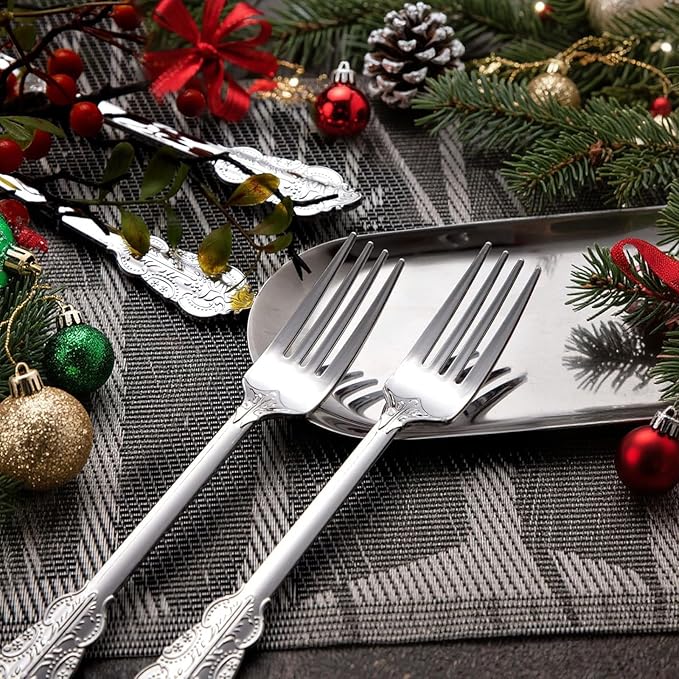 Ciaell 200 Pieces Silver Plastic Forks - Silver Disposable Forks - 7.4inch Heavy Duty Plastic Forks - Heavyweight Dessert Forks Perfect for Parties Weddings Birthdays