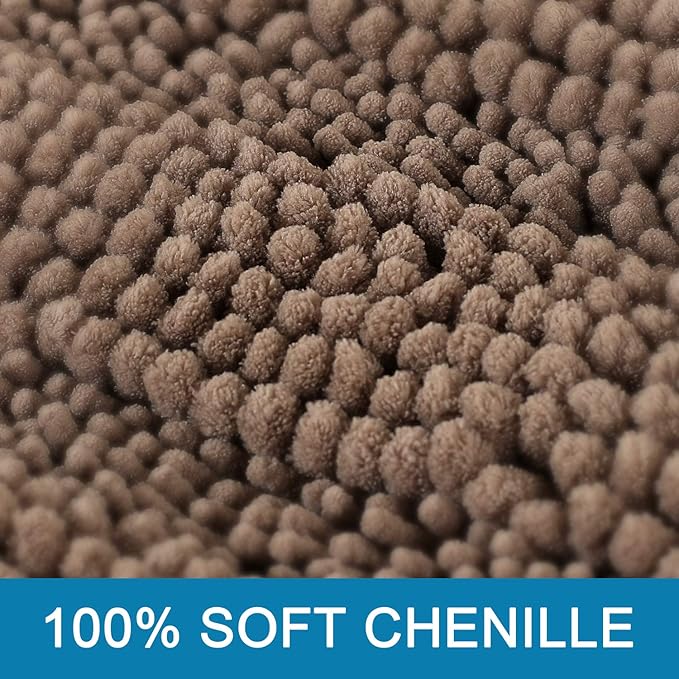 H.VERSAILTEX Bath Rugs for Bathroom Non Slip Bath Mats Extra Thick Chenille Striped Rug 20" x 32" Absorbent Non Skid Fluffy Soft Shaggy Washable Plush Mat for Indoor, Bath Room, Tub - Taupe Brown
