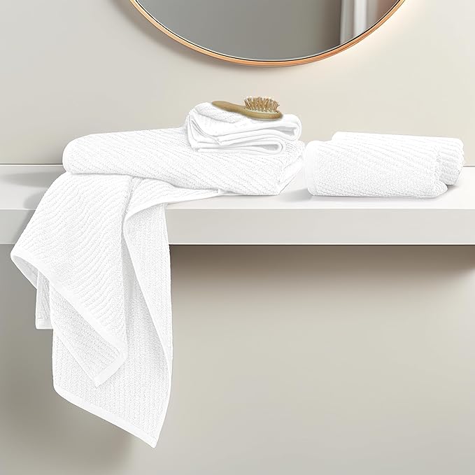 Tens Towels Pack of 6 Zero Twist Towels Set, 2 Bath, 2 Hand, 2 Waschloths, 100% Cotton, Light Weight, Extra Absorbent, Exceptional Softness, Perfect for Bathroom (White)