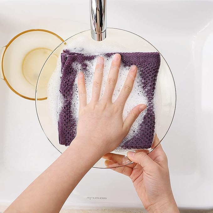 Homaxy 100% Cotton Waffle Weave Kitchen Dish Cloths, Ultra Soft Absorbent Quick Drying Dish Towels, 12 x 12 Inches, 6-Pack, Purple