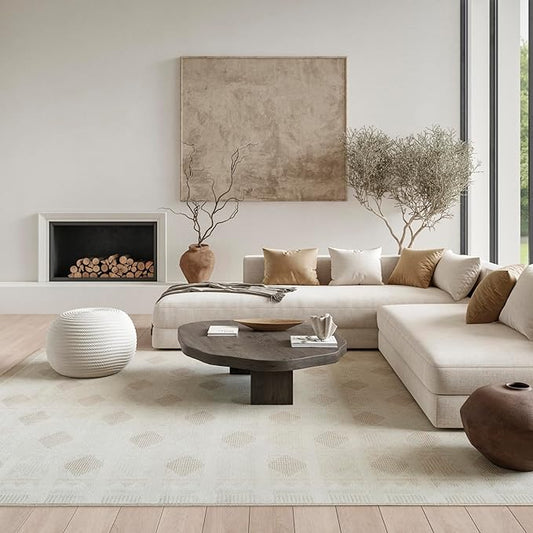 Nourison Nordic Ivory Beige 8' x 10' Scandinavian Area Rug - Easy Cleaning, Non Shedding, Bed Room, Living Room, Dining Room, Kitchen (8' x 10')