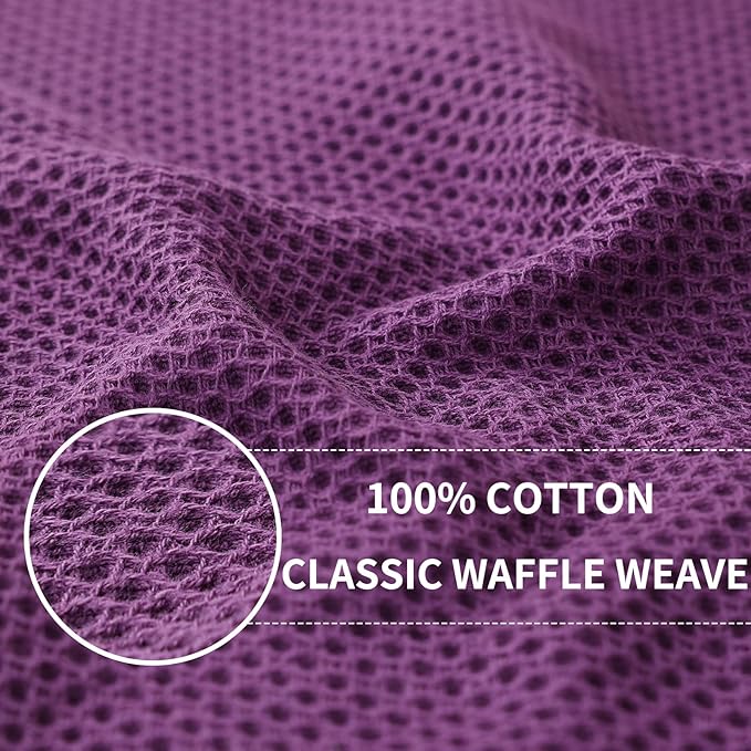 Homaxy 100% Cotton Waffle Weave Kitchen Dish Towels, Ultra Soft Absorbent Quick Drying Cleaning Towel, 13 x 28 Inches, 8-Pack, Purple
