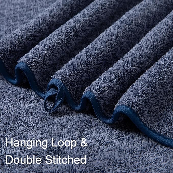 CHINO Bath Towels Set of 8,2 Extra Large Bath Towel 2 Hand Towels 4 Washcloths Microfiber Soft Super Absorbent Towels for Bathroom Quick Dry for Family Hotel Gym Spa(Navy)