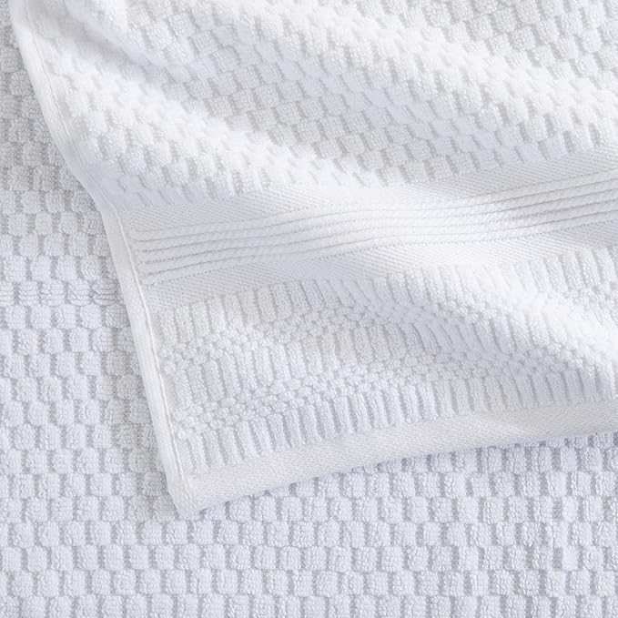 Market & Place 100% Cotton Waffle Textured Bath Towels Set of 4 | Super Soft Quick Dry Bath Towels | Decorative Towels for Bathroom | Zoey Collection (White)
