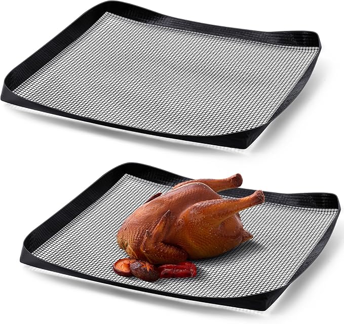 2 Pcs 14.5 x 13.5 Inch Ptfe Solid Oven Basket Non Stick Cooking Basket Cooking Trays for Quick Oven Accessories Baking Chips Chicken Wings Bread Heating