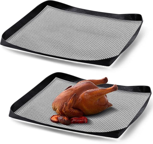 2 Pcs 14.5 x 13.5 Inch Ptfe Solid Oven Basket Non Stick Cooking Basket Cooking Trays for Quick Oven Accessories Baking Chips Chicken Wings Bread Heating