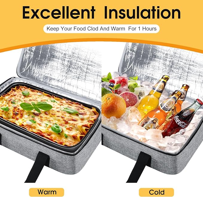 Insulated Casserole Carrier, Portable Casserole Carrier for Hot or Cold Food Lunch Tote Warmer or Cooler Bag, Lasagna Lunch Bag for Potluck Parties- Fits 9" x 13" Baking Dish-Grey