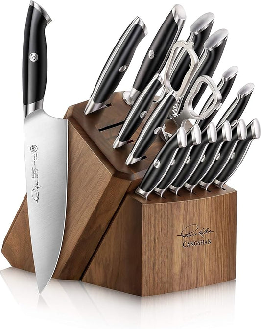 Cangshan Thomas Keller Signature Collection Swedish Powder Steel Forged, 17-Piece Knife Block Set, Walnut, Black