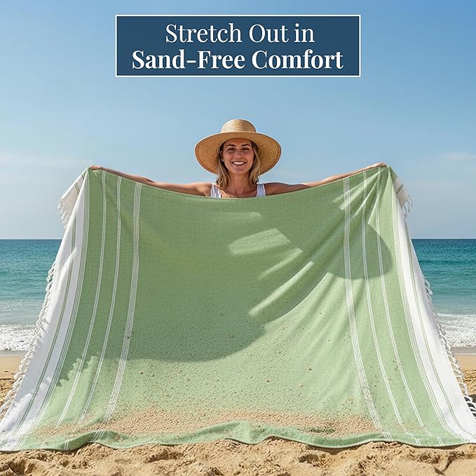 LANE LINEN Beach Blanket Sandproof – Lightweight Oversized Picnic Mat with Quick-Dry Comfort & Diamond Weave Design 82"x82", Beach Accessories Must-Haves, Park Outings, Coastal Getaways – JadeLime