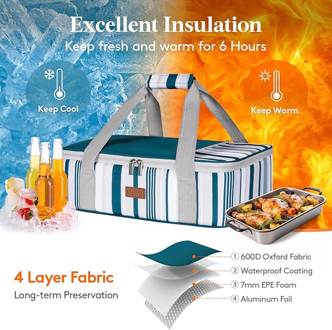 Lifewit Insulated Casserole Carrier for Hot or Cold Food, Casserole Dish Carrying Case, Lasagna Holder for Potluck Parties Picnic Cookouts, Fits 9"x13" Baking Dish, Green