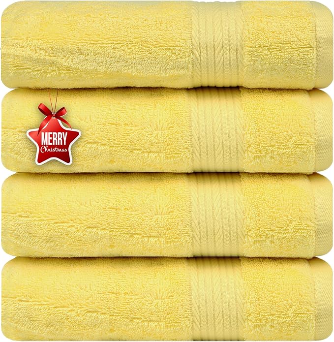 Ample Decor Hand Towels 18 X 28 Inch 600 GSM 100% Cotton, Premium Soft Absorbent - 4 Pcs Yellow
