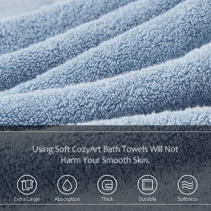 COZYART Light Blue Towel Sets for Bathroom 6Pcs, Turkish Cotton Bath Towel Set Soft Highly Absorbent and Durable 650 GSM Luxury Bathroom Sets with 2 Bath Towels, 2 Hand Towels, 2 Washclothes