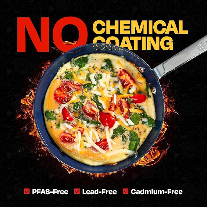 Guy Fieri's Flavortown 2-Piece Ceramic Cookware Set, Nonstick Frying Pan Set 10" and 12", Easy-Clean Kitchen Cookware, Made without PFAS PTFE PFOA, Induction Compatible, Dishwasher Safe, Blue & White