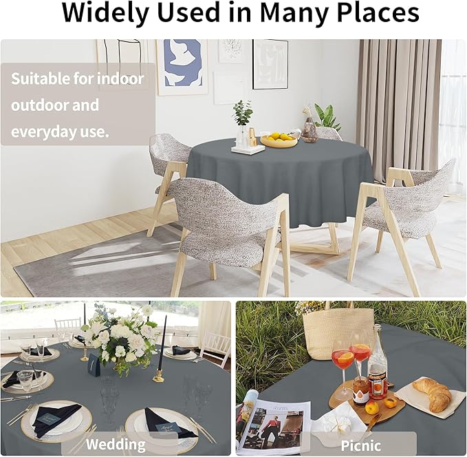 Easy-Going Faux Linen Waterproof Spill-Proof Tablecloth Stain Resistant Round Table Cloth Wrinkle Free Decorative Fabric for Kitchen, Dining, Party, Weddings, Restaurants (60 in-Round, Dark Grey)