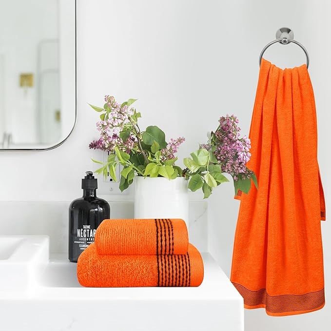 Belizzi Home Ultra Soft 3 Pack Cotton Towel Set, Contains a Bath Towel 28x55 inch, a Hand Towel 16x24 inch & a Wash Coth 12x12 inch, Ideal Everyday use, Compact & Lightweight -Orange
