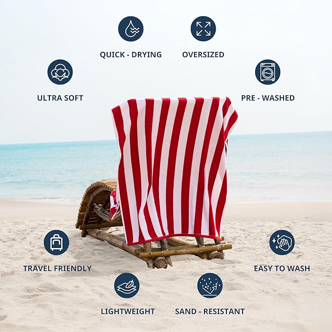 LANE LINEN Large Beach Towel - Pack of 4 Beach Towels Set, 100% Cotton Oversized Beach Towels, Quick Dry Pool Towel Oversized (30' x 60”), Soft & Absorbent, Beach Towel for Women - Red