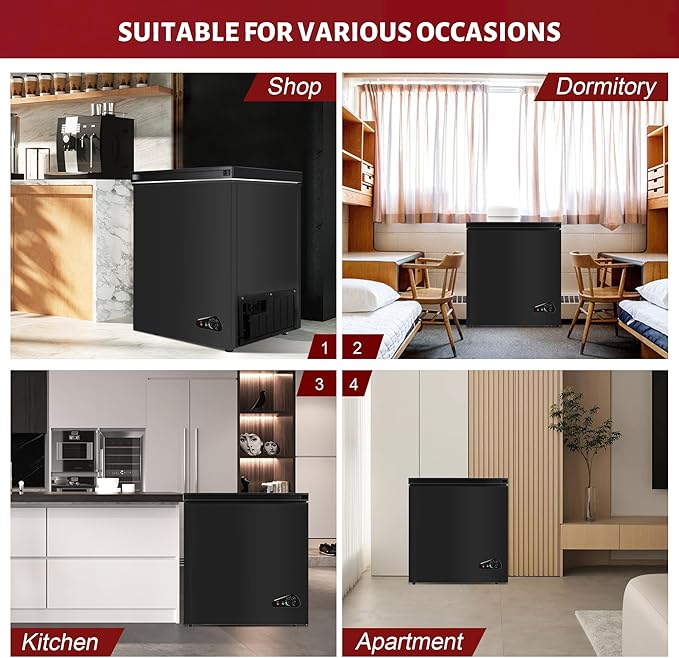 Chest Freezer 5.0 cu ft, Mini Deep Freezer with Removable Basket, FreeStanding Compact Small Freezer, Adjustable 6 Thermostat, Quiet Small Deep Freezer Top Open Door for Dorm/Home(Black)