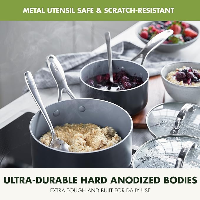 GreenPan Valencia Pro Ceramic Nonstick 11 Piece Cookware Set, Hard Anodized PFAS-Free Pots & Pans, Induction Ready, Compatible on All Cooktops, Dishwasher Safe, Oven Safe to 600F, Gray