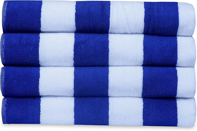 Casa Lino Large Beach Towel Set - Beach Towels Oversized - Highly Absorbent & Quick Dry Pool Towels - Soft 100% Cotton Large Bath Towel Set - 60" x 30" - Pack of 4 - (Turkish Sea Blue)