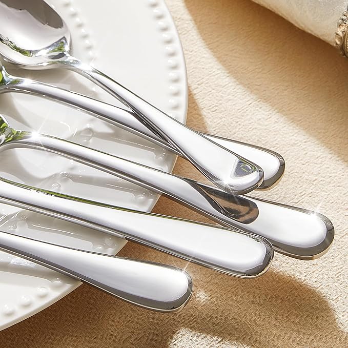 KINGSTONE 60 Pieces Silverware Set for 12, Premium Stainless Steel Flatware Set, Heavy Duty and Modern Design Cutlery Set, Mirror Polished, Dishwasher Safe