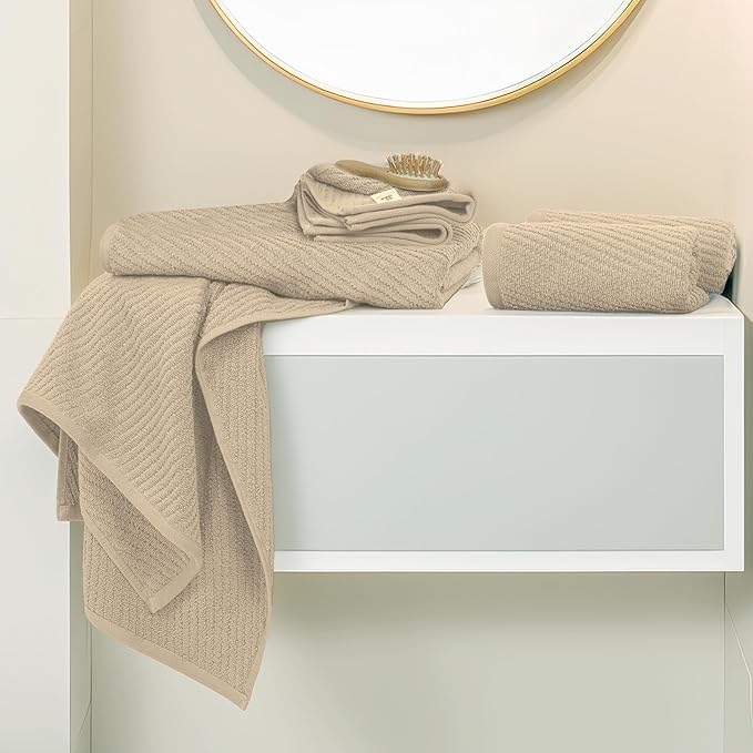 Tens Towels Pack of 6 Zero Twist Towels Set, 2 Bath, 2 Hand, 2 Waschloths, 100% Cotton, Light Weight, Extra Absorbent, Exceptional Softness, Perfect for Bathroom (Beige)