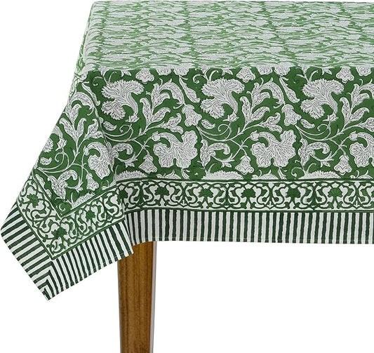 Ridhi Pantone Artichoke Hand Block Print Cotton Rectangle Tablecloth 118" x 70" inches Reusable Table Cover Decorative Everyday Use for Dining, Farmhouse, Home, Party, Festive, Wedding, Fall