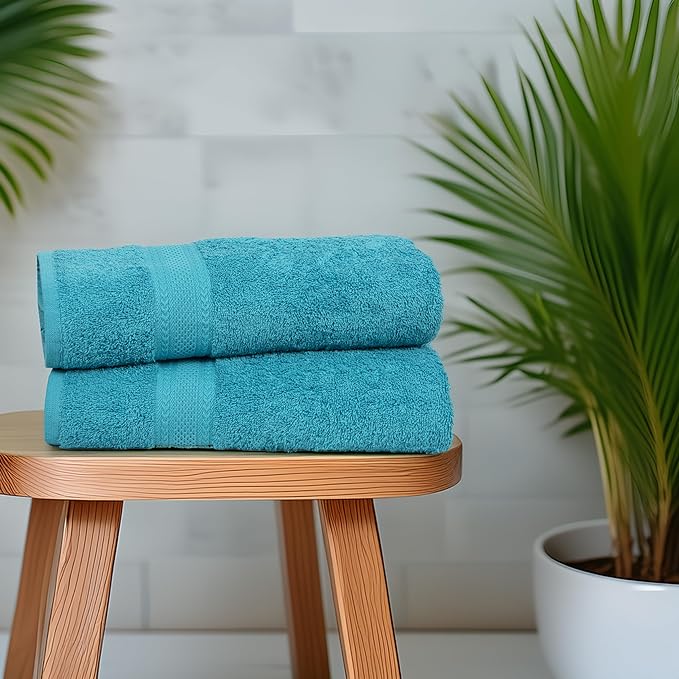 Large Bath Towels Set of 6 – 100% Cotton Terry – 24" x 50" – Quick Dry, Soft & Highly Absorbent – Teal Blue Towels for Bathroom, Gym, Spa, Pool & Daily Use