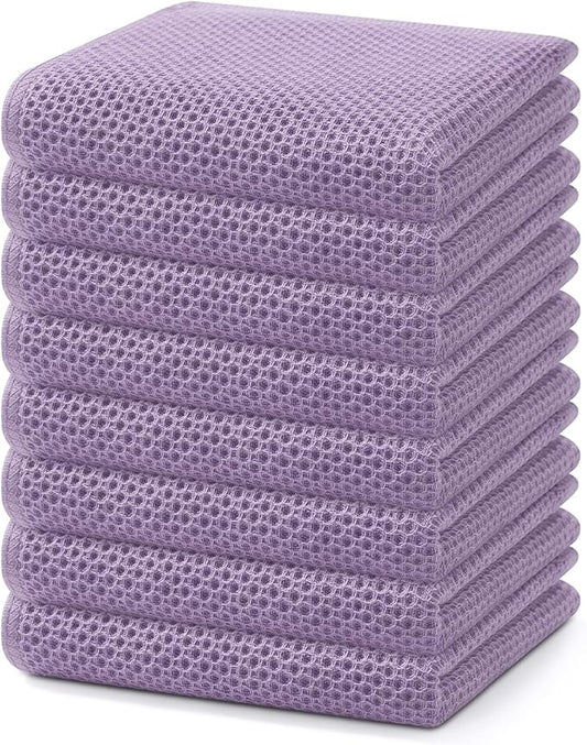 Homaxy 100% Cotton Waffle Weave Kitchen Dish Towels, Ultra Soft Absorbent Quick Drying Cleaning Towel, 13 x 28 Inches, 8-Pack, Lavender