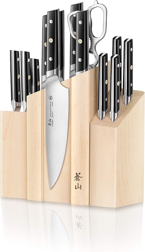 Cangshan TC Series 1021226 Swedish 14C28N Steel Forged 14-Piece DENALI Magnetic Knife Block Set, Maple