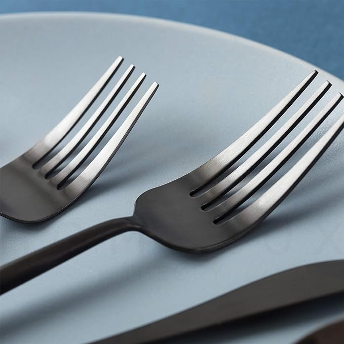 Homelux Theory 2 Sets of 5pc Matte Black 18/10 Stainless Steel Flatware, Stainless Steel Kitchen Utensils, Modern Utensils & Contemporary Flatware Set, Elegant Adaline Royal Forks Spoons Cutlery Set