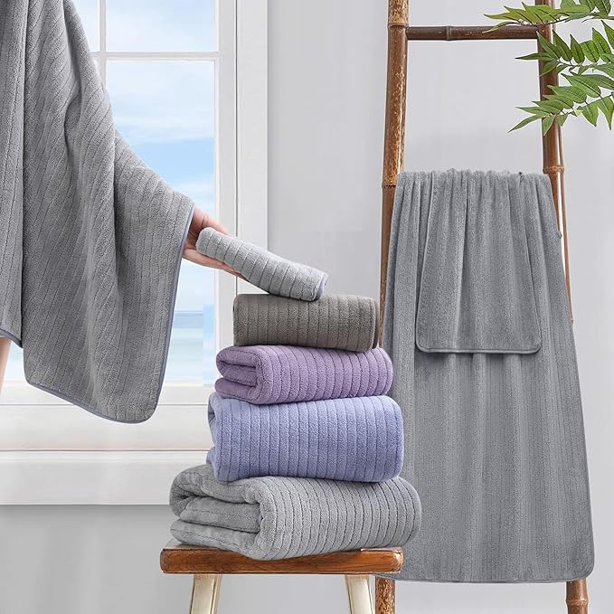 2 Piece Hand Towel Set 16"x31",Ultra Soft Bathroom Towel with Hanging Loops,100% Microfiber Towel Set,Highly Absorbent Quick Dry Hand Towel for Daily Use,Grey Towel for Bathroom,Hotel,Shower,Spa