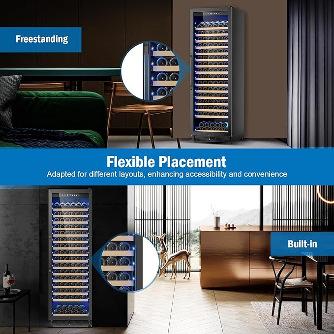 Wine Fridge 24 Inch, 190 Bottles Freestanding or Built-in Wine Cooler Refrigerator with Sliding Rail Shelves, Professional Wine Cellar Low Noise, Black