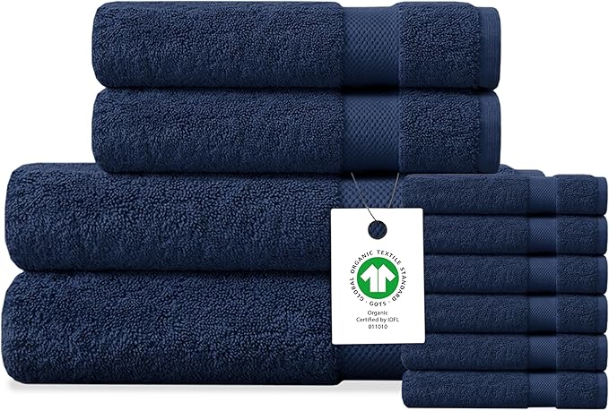 Delara Organic Cotton Luxuriously Plush Bath Towel 10 Piece Set|GOTS & Oeko-TEX Certified|Premium Hotel Quality Towels|Feather Touch Technology|650 GSM Long Staple|Soft, Quick Dry & Ultra-Absorbent