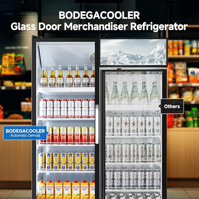 BODEGACOOLER Commercial Merchandiser Refrigerator, 36.8 Cu.Ft Upright Display Beverage Cooler, 2 Glass Door Display Refrigerator with Soft LED Light, Adjustable Shelves, 4 Strong Castors(Black)